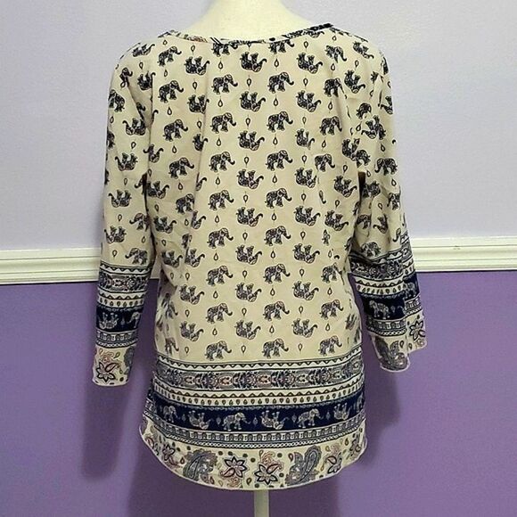 Lodys Cream Elephant Boho Hippie 3/4 Sleeves Retro Boxy Top - Picture 5 of 8